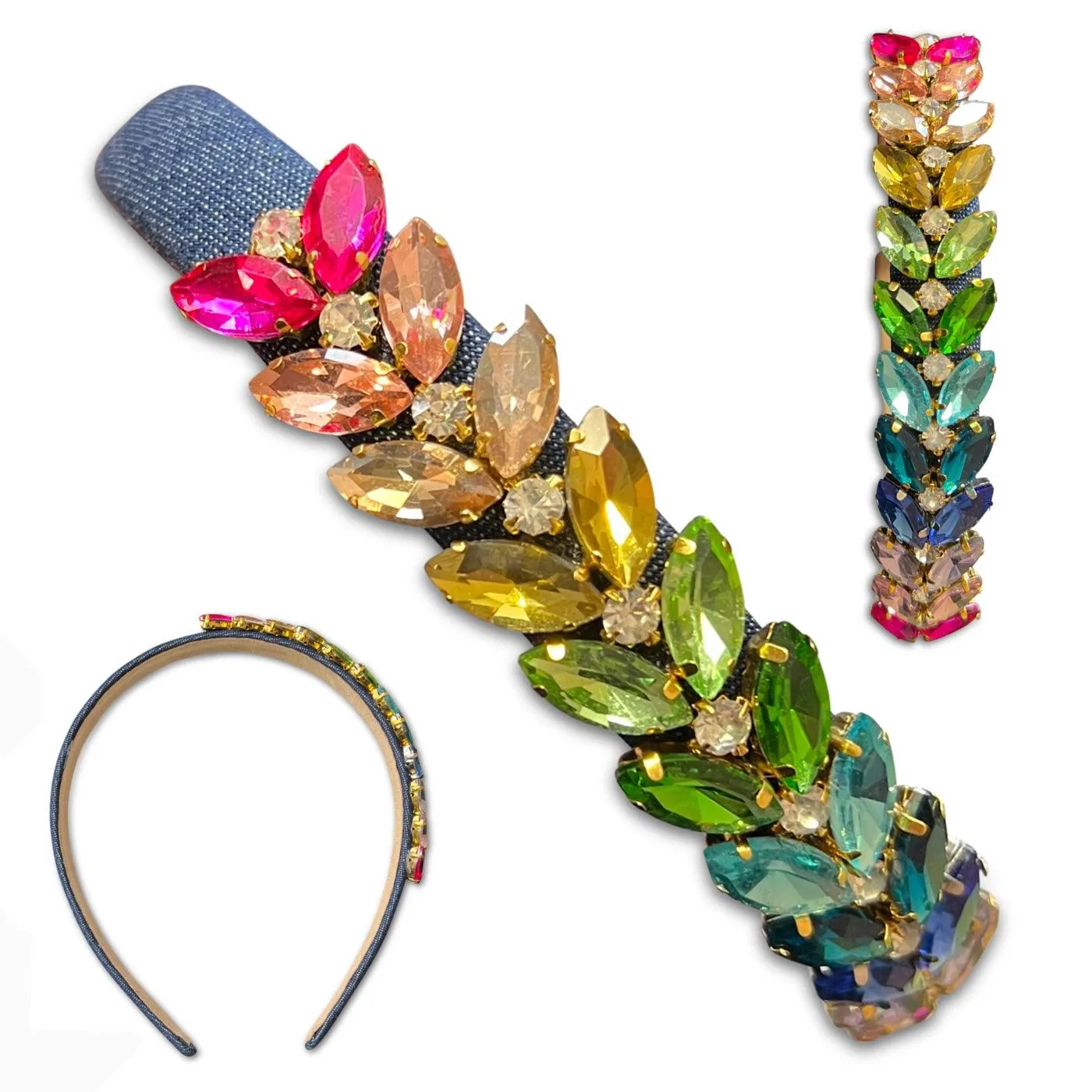 Rainbow Wreath Glass Gem Hard Headbands *NEW!*
