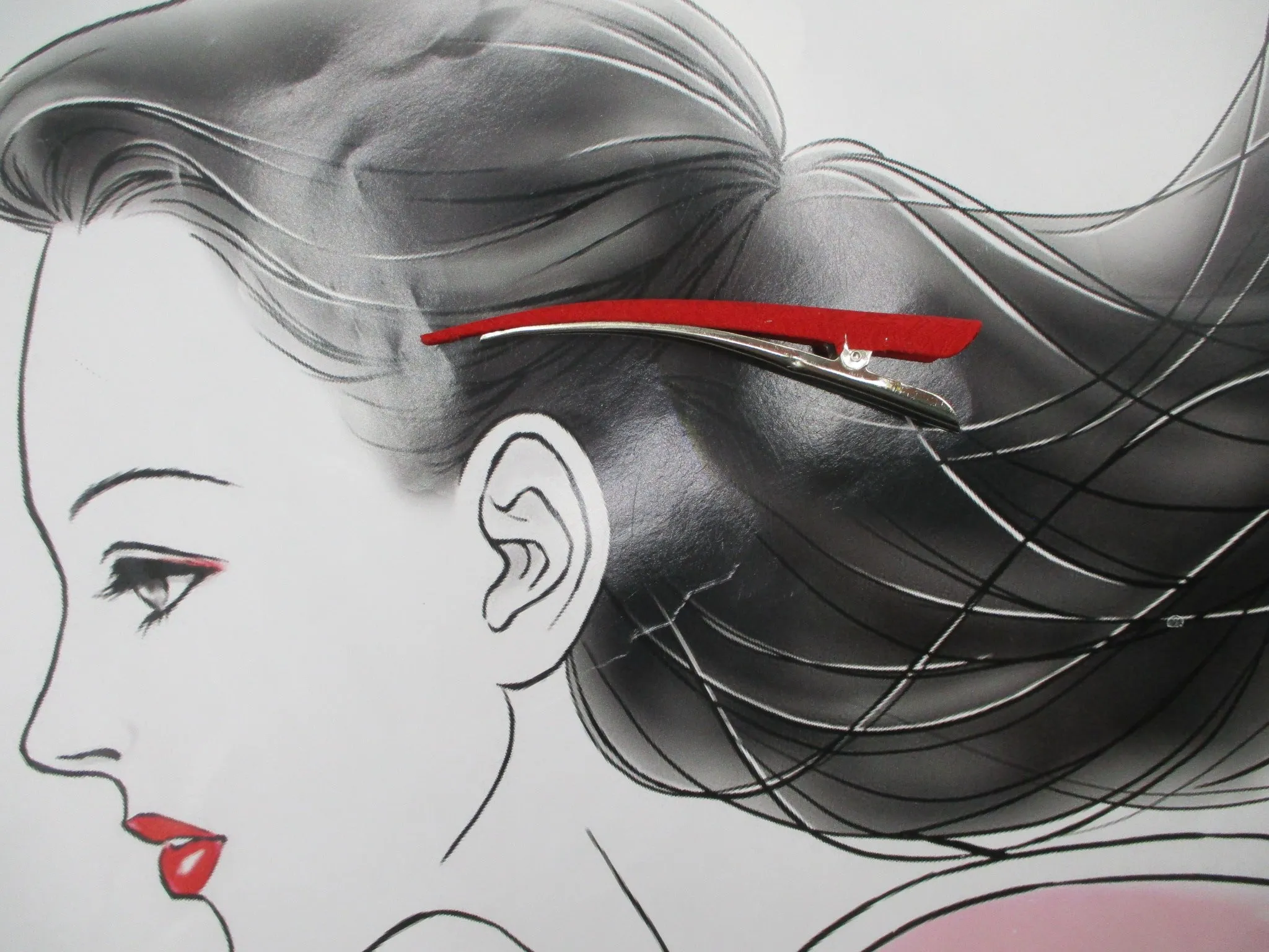 Red Simple Vintage Kimono Minimalist Long Hair Clip Ship from USA
