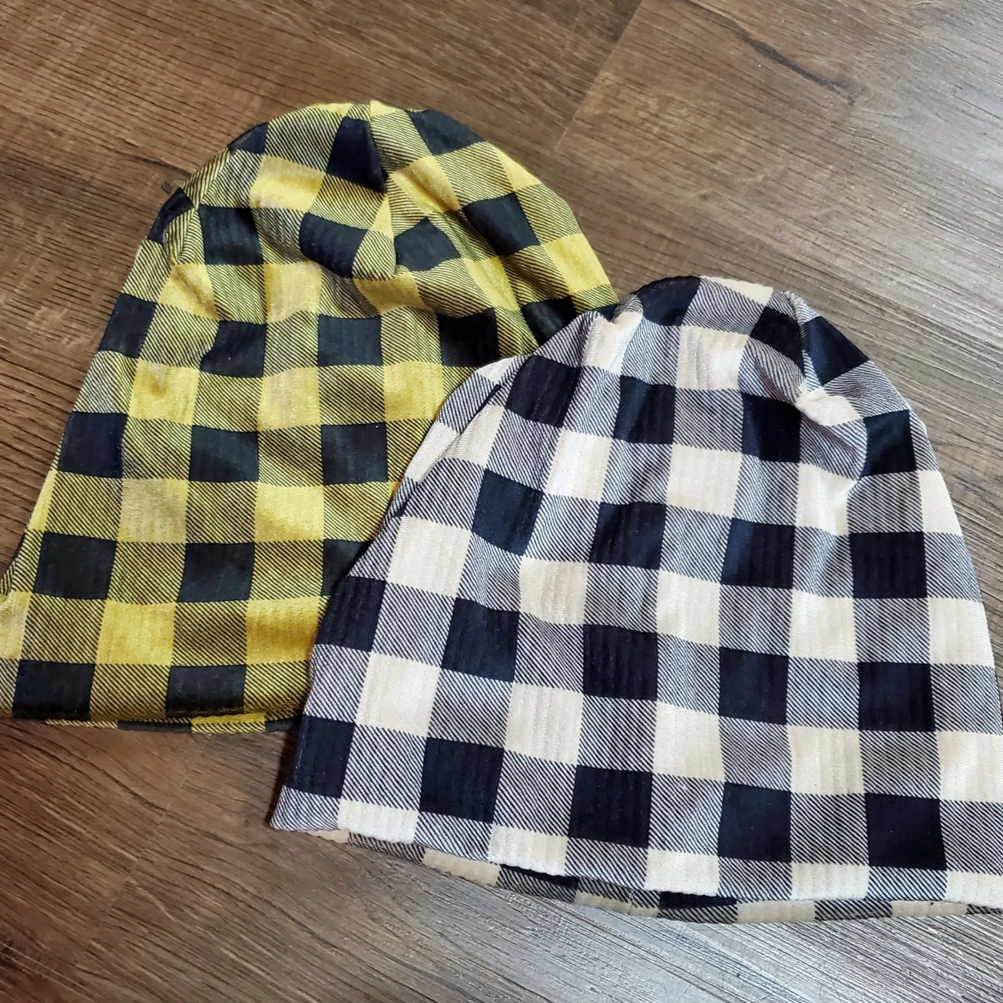 Ribbed Velvet Checkered Beanie by Dacee