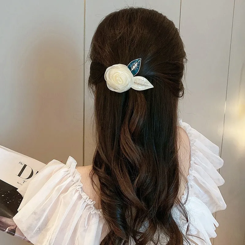 Rose Pearl Leaf Hair Clip