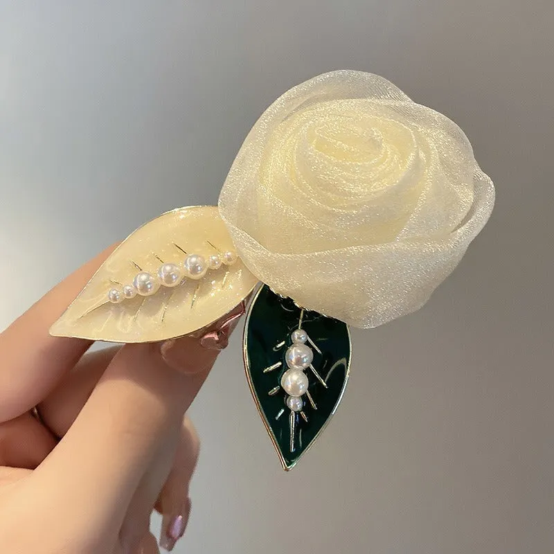 Rose Pearl Leaf Hair Clip