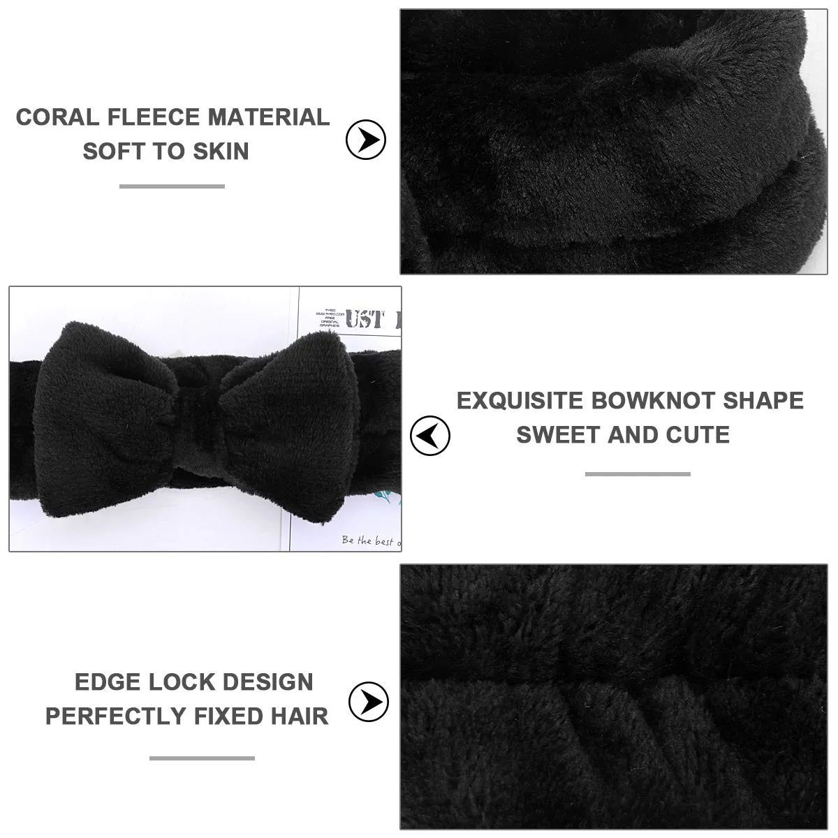 Spa Headband - 3 Pack Bow Hair Band Women Facial Makeup Head Band Soft Coral Fleece Head Wraps For Shower Washing Face (Black white pink)