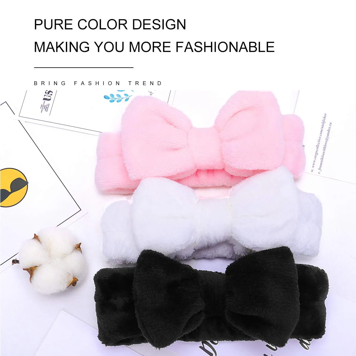 Spa Headband - 3 Pack Bow Hair Band Women Facial Makeup Head Band Soft Coral Fleece Head Wraps For Shower Washing Face (Black white pink)