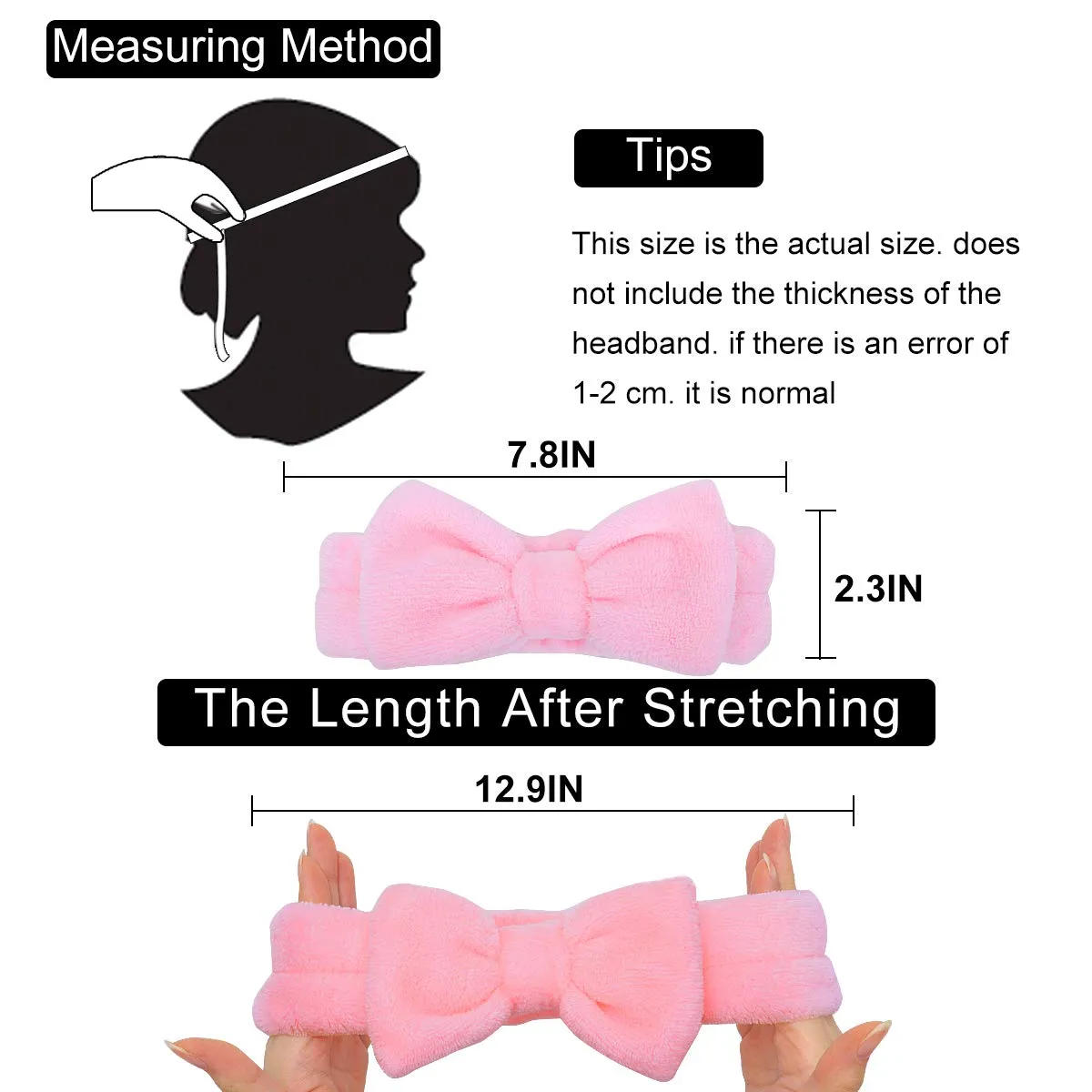 Spa Headband - 3 Pack Bow Hair Band Women Facial Makeup Head Band Soft Coral Fleece Head Wraps For Shower Washing Face (Black white pink)