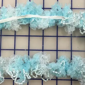 Stretch Trim - 2-inch Ruffled Light Blue and White Close-Out