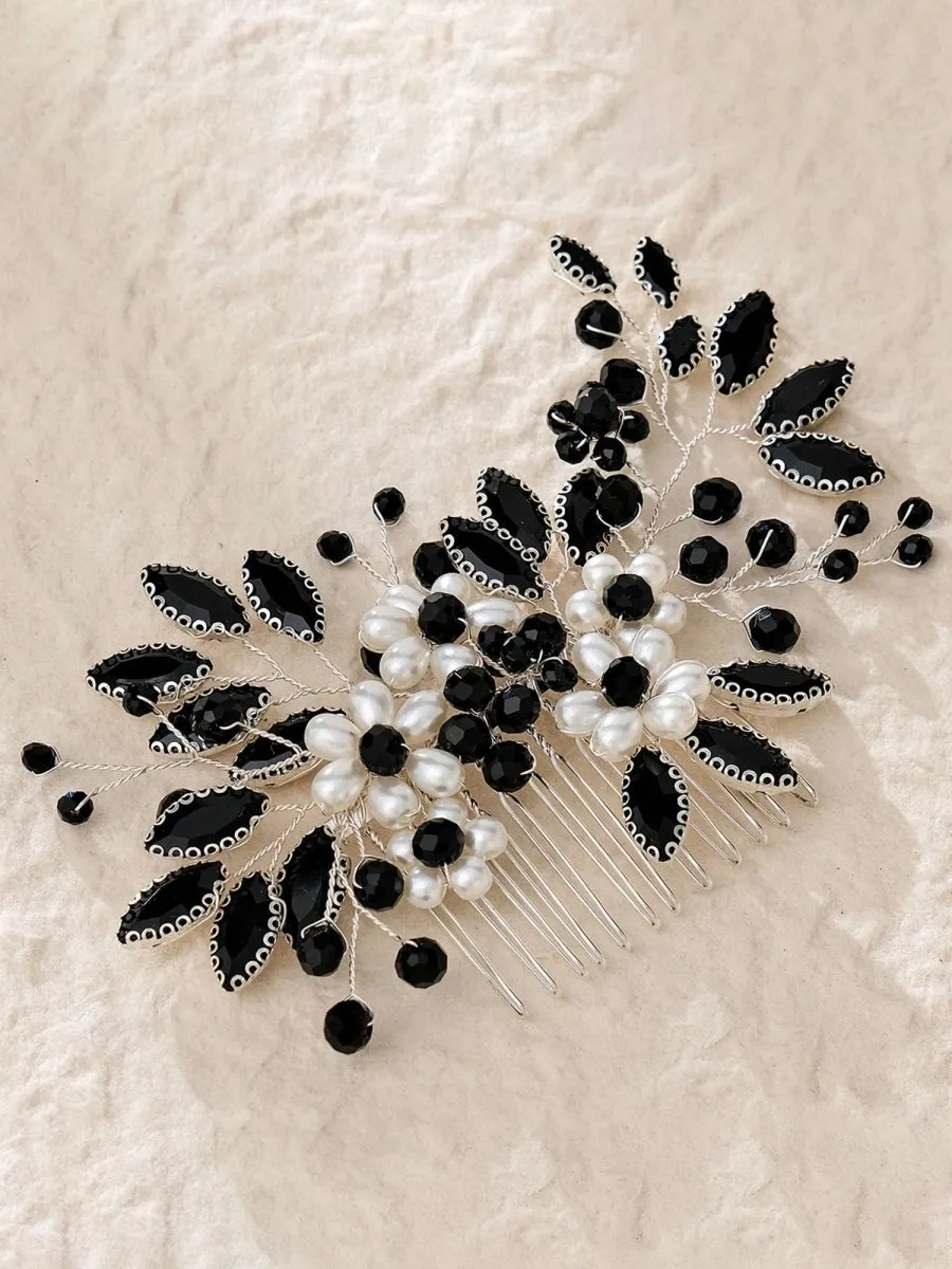 Synthetic Gem Floral Prom Headdress Hair Comb
