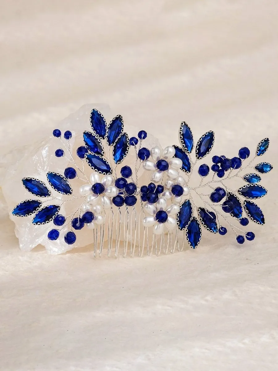 Synthetic Gem Floral Prom Headdress Hair Comb