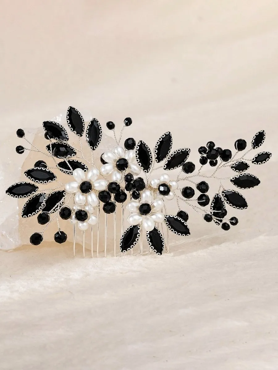 Synthetic Gem Floral Prom Headdress Hair Comb
