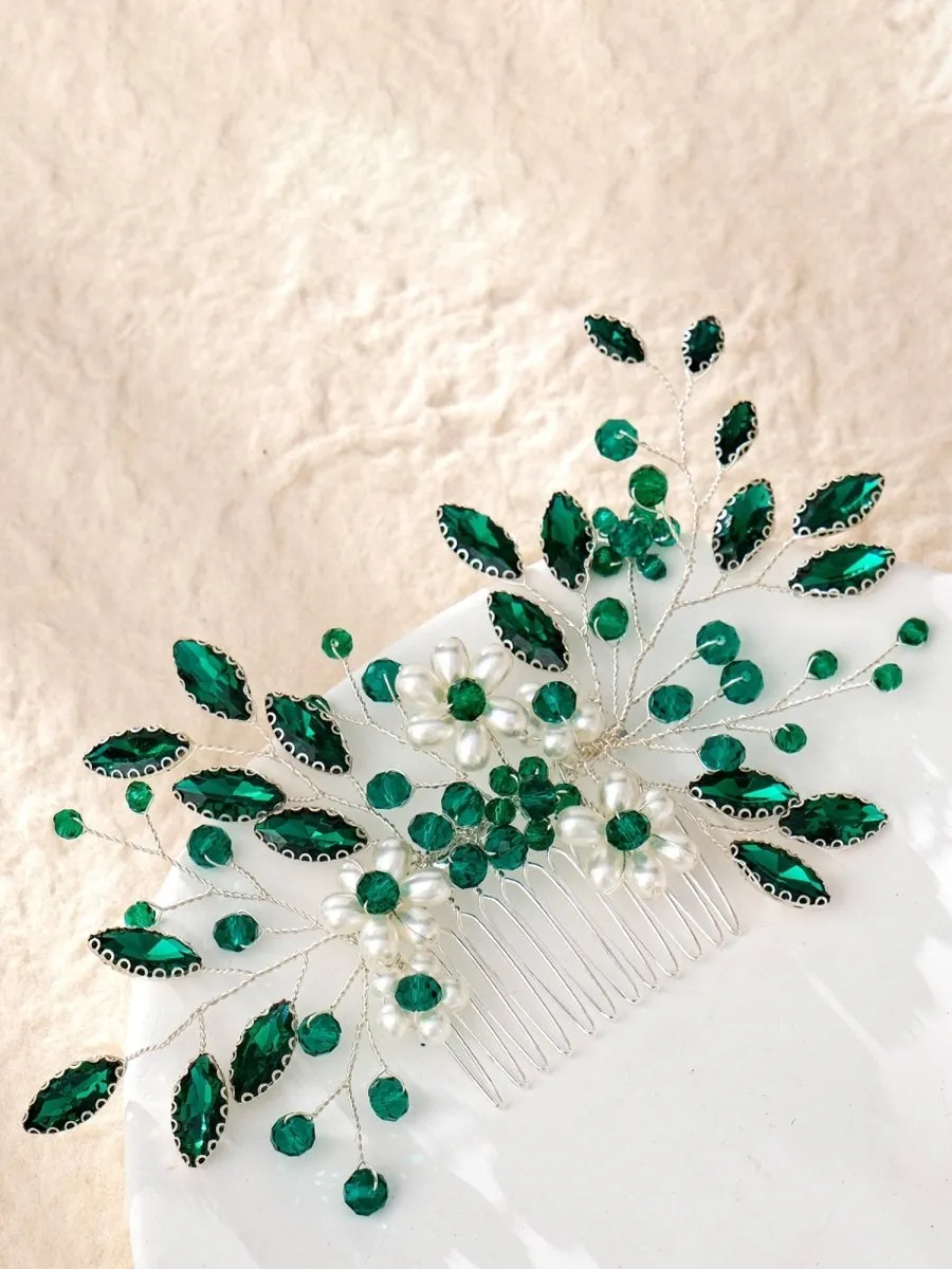 Synthetic Gem Floral Prom Headdress Hair Comb
