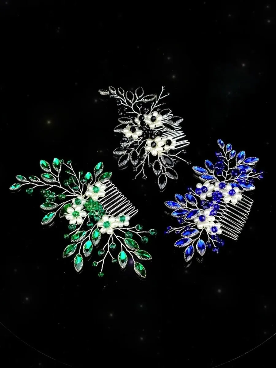 Synthetic Gem Floral Prom Headdress Hair Comb
