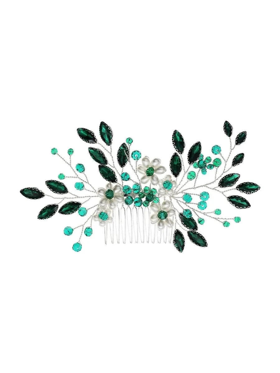 Synthetic Gem Floral Prom Headdress Hair Comb