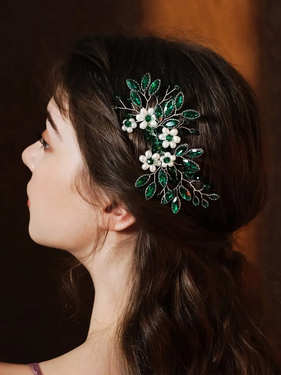 Synthetic Gem Floral Prom Headdress Hair Comb