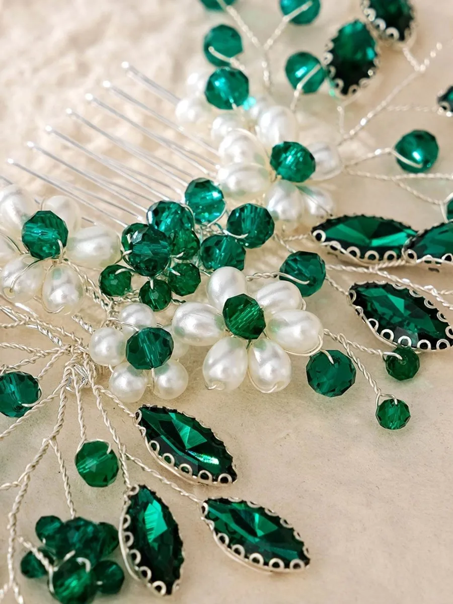 Synthetic Gem Floral Prom Headdress Hair Comb