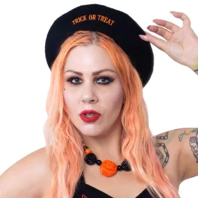 Trick Or Treat Pumpkin Black Beret