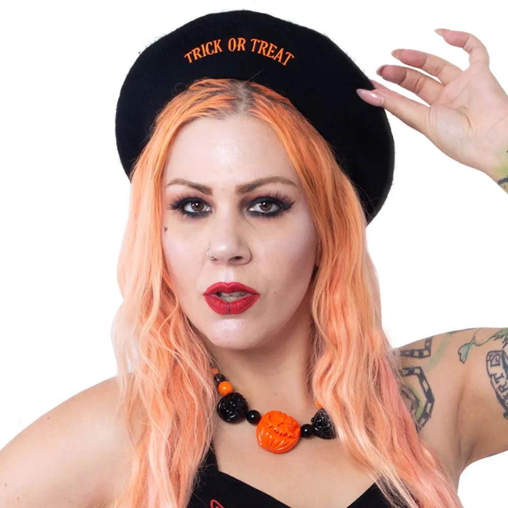 Trick Or Treat Pumpkin Black Beret