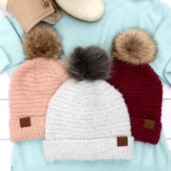 Ultra Soft Fur Pom Beanie