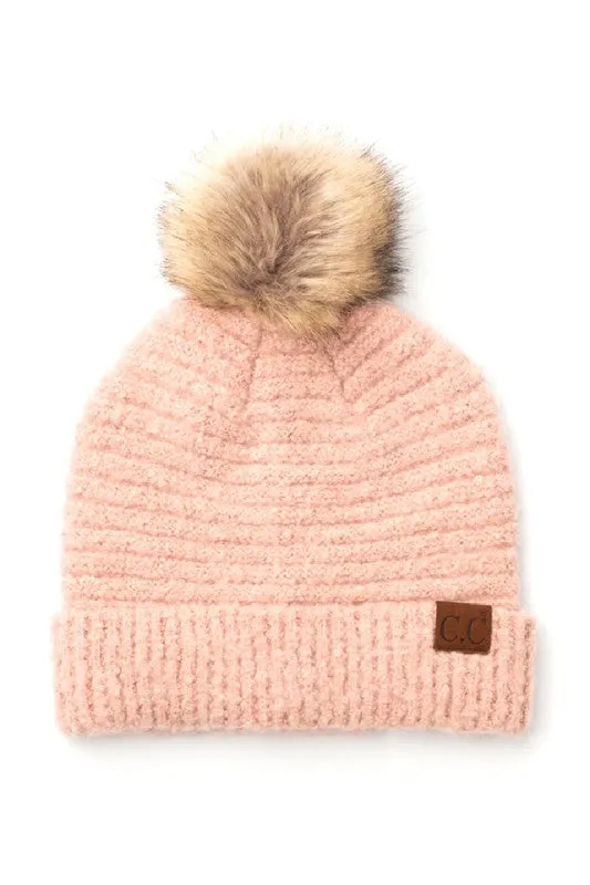 Ultra Soft Fur Pom Beanie