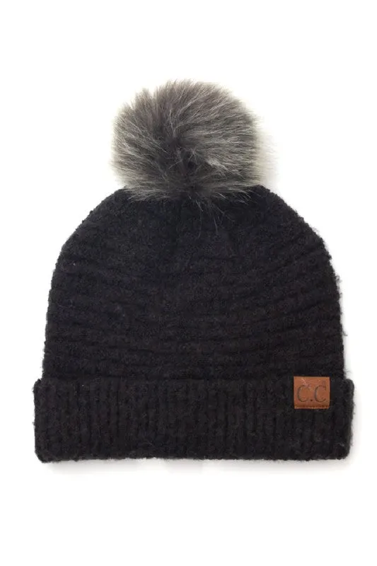 Ultra Soft Fur Pom Beanie