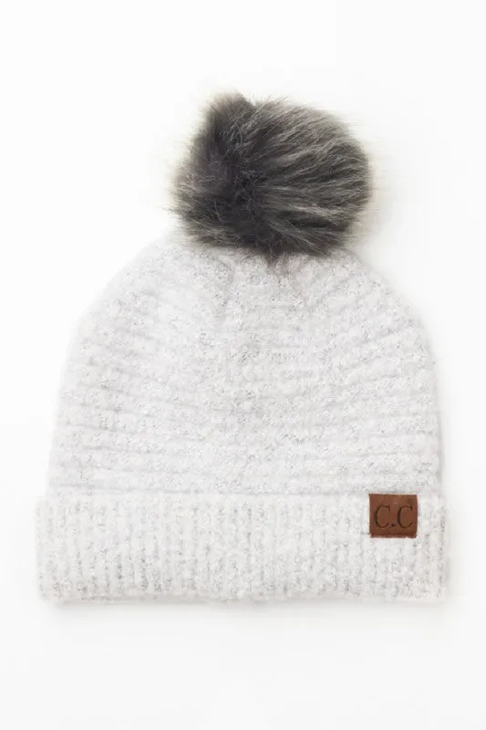 Ultra Soft Fur Pom Beanie
