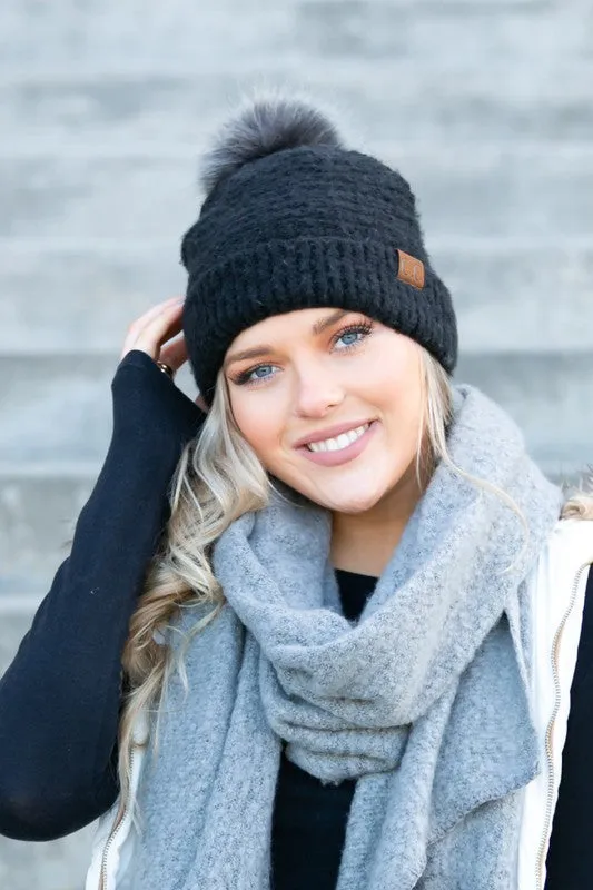 Ultra Soft Fur Pom Beanie