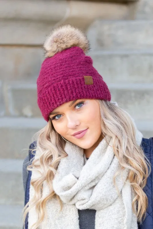 Ultra Soft Fur Pom Beanie