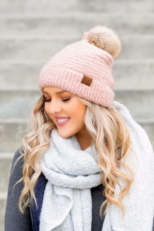 Ultra Soft Fur Pom Beanie