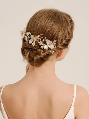 Vintage Alloy Flower Leaf Bridal Hair Comb