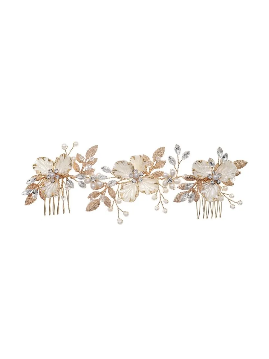Vintage Alloy Flower Leaf Bridal Hair Comb