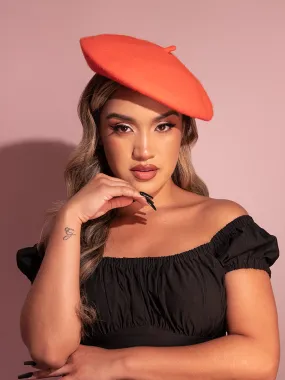Vintage-Style Beret in Halloween Orange