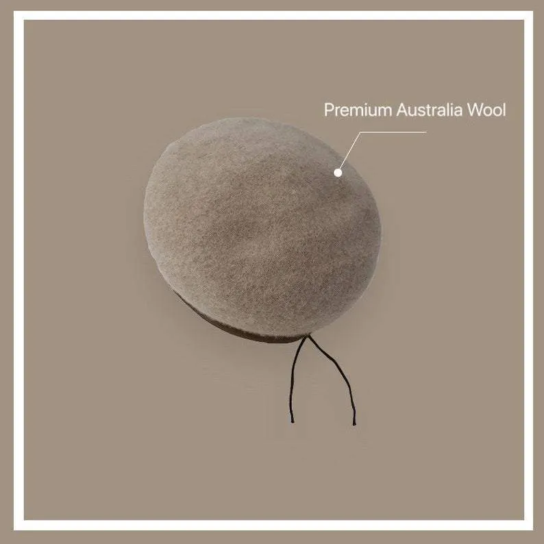 Vintage Style Wool Beret for Women with Leather Rim