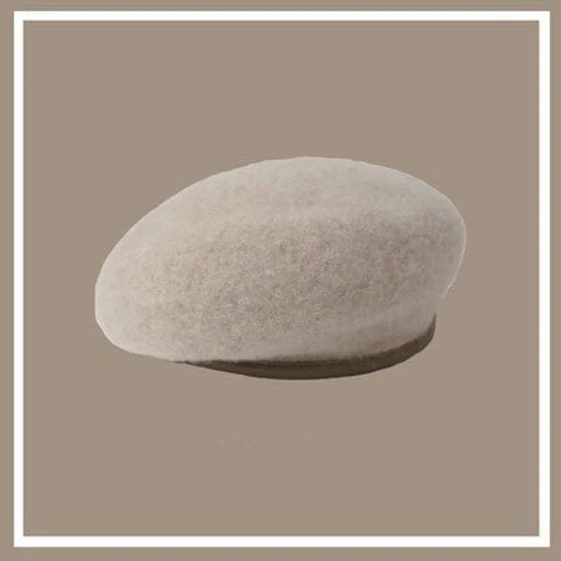 Vintage Style Wool Beret for Women with Leather Rim