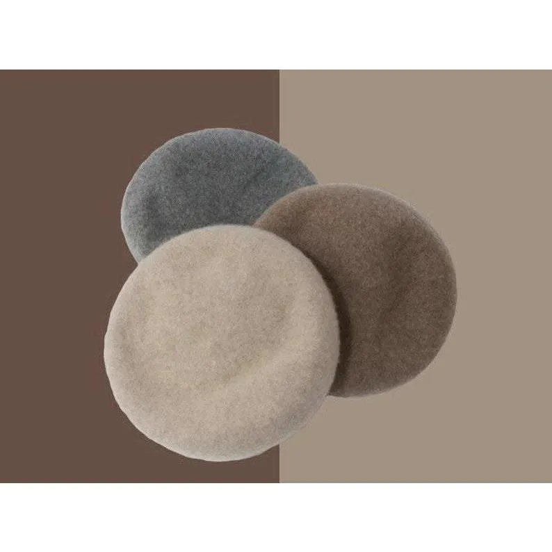 Vintage Style Wool Beret for Women with Leather Rim