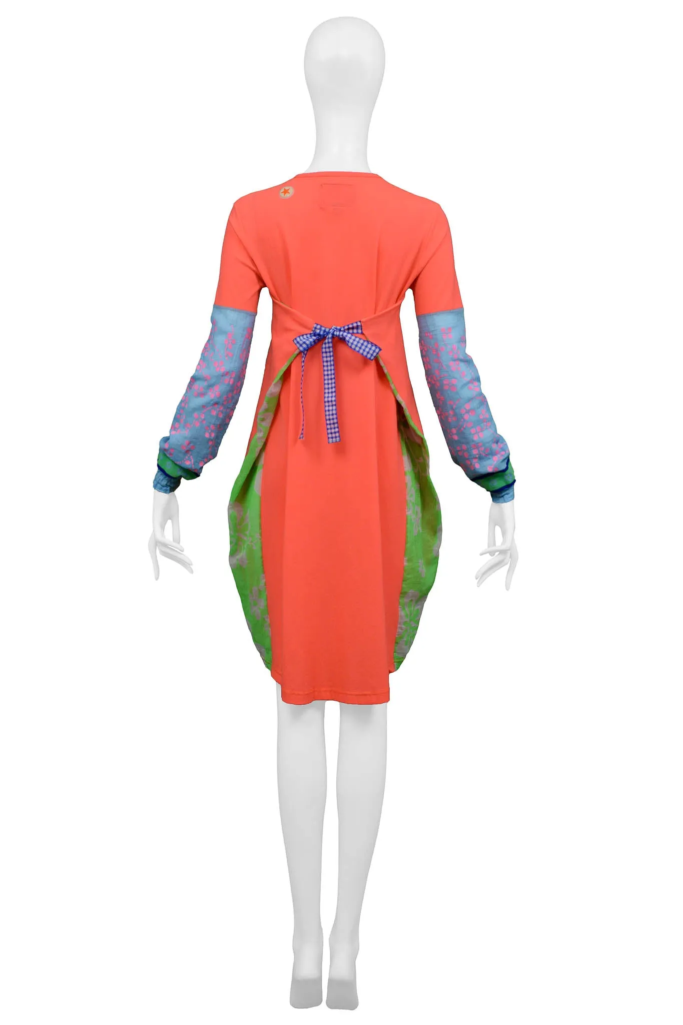 WALTER VAN BEIRENDONCK NEON ORANGE FLORAL TIE-BACK DRESS