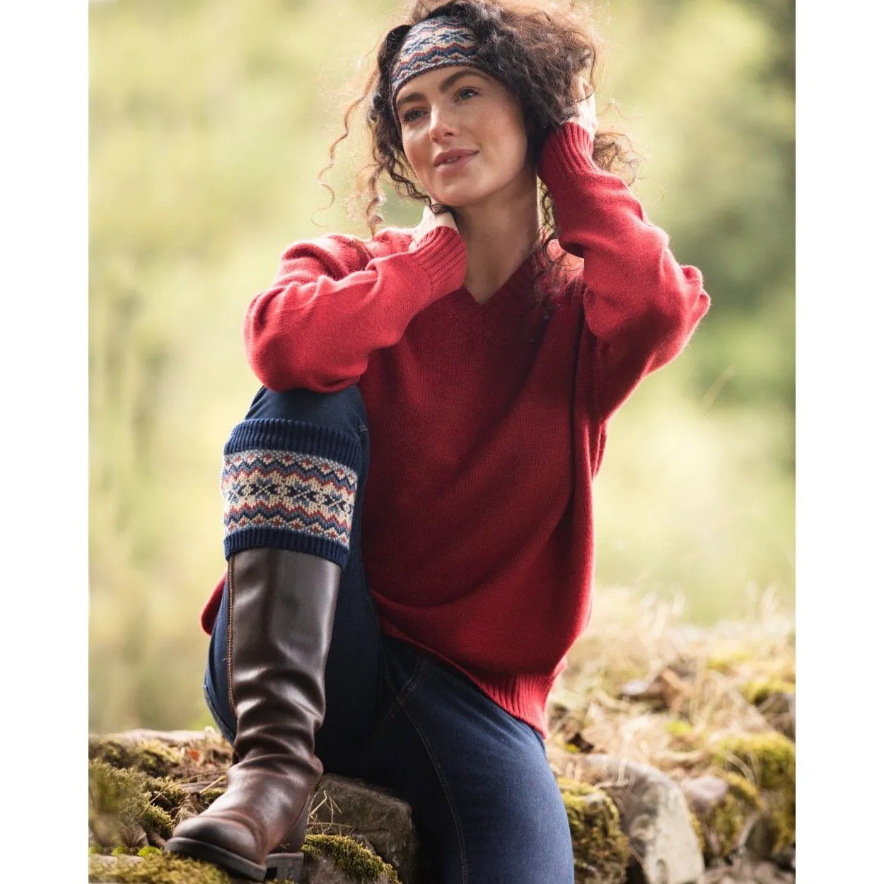 William Powell Ladies Fairisle Merino Headband - Navy