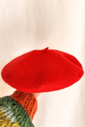 Wool Beret Hat / Red
