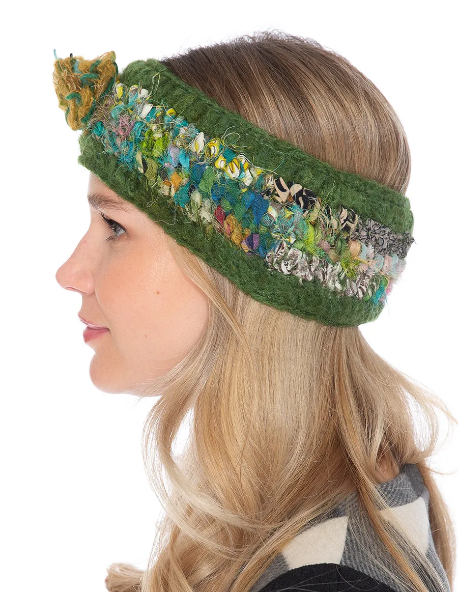 Woolen with Floral Accent and Recycled Silk Stripe Headband