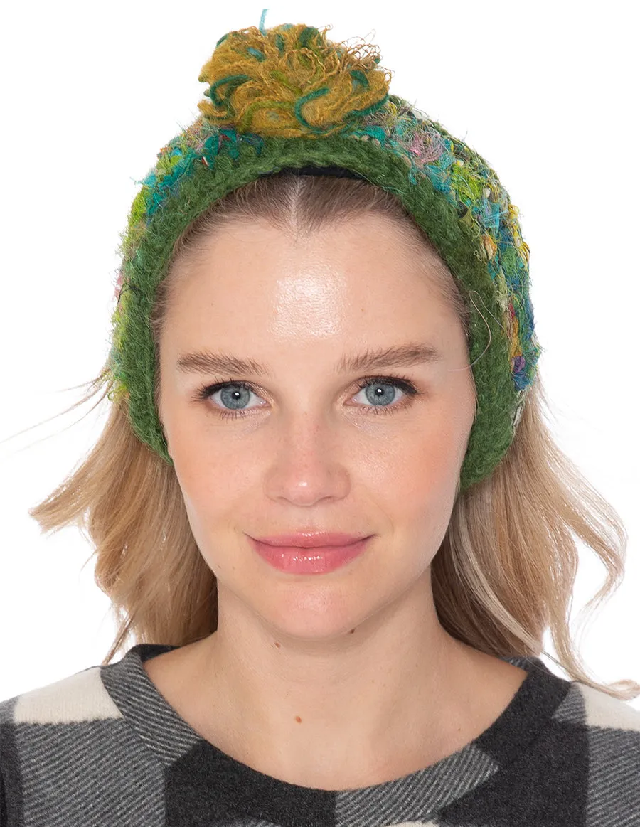 Woolen with Floral Accent and Recycled Silk Stripe Headband