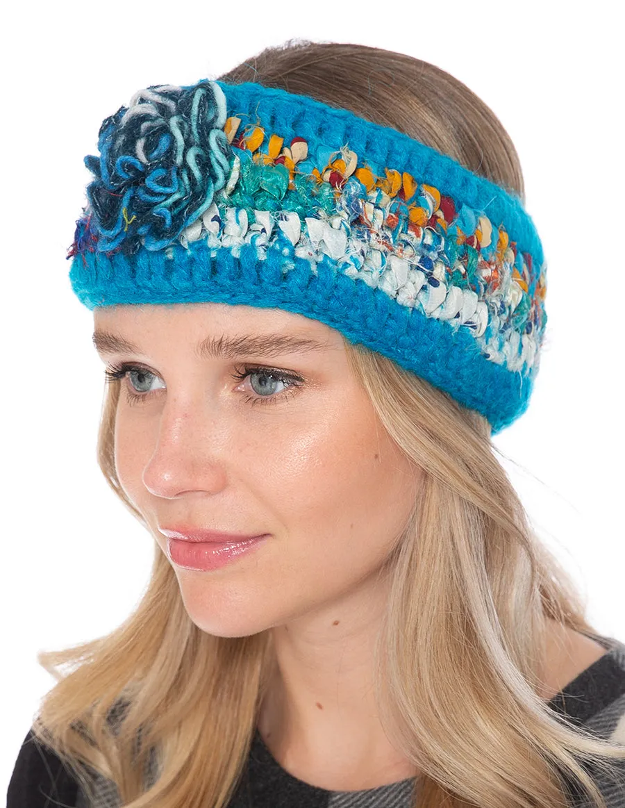 Woolen with Floral Accent and Recycled Silk Stripe Headband