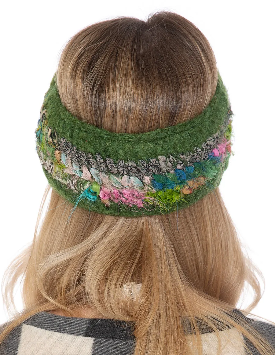 Woolen with Floral Accent and Recycled Silk Stripe Headband
