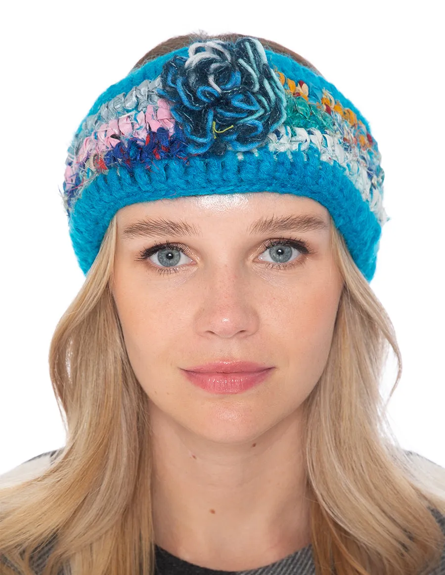 Woolen with Floral Accent and Recycled Silk Stripe Headband