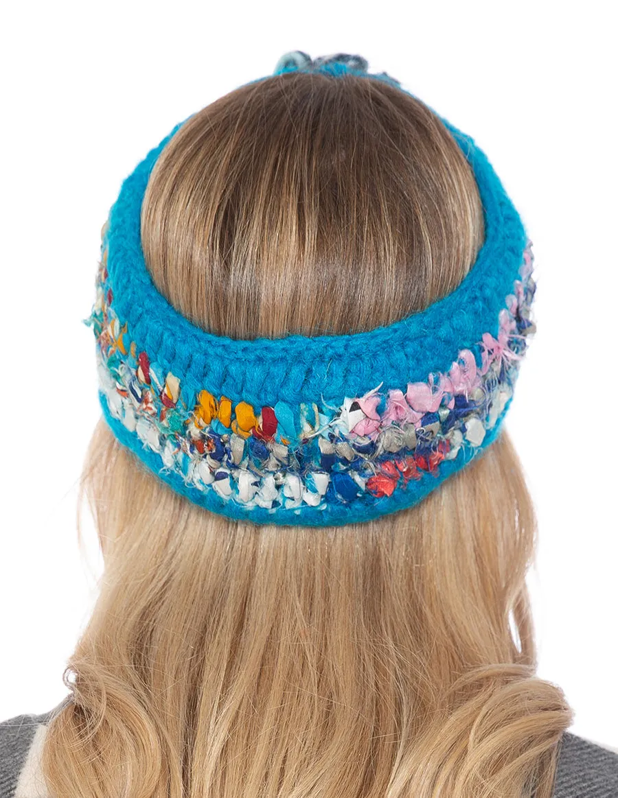 Woolen with Floral Accent and Recycled Silk Stripe Headband