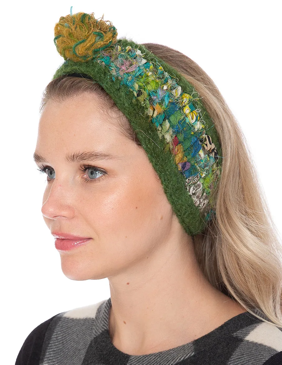 Woolen with Floral Accent and Recycled Silk Stripe Headband