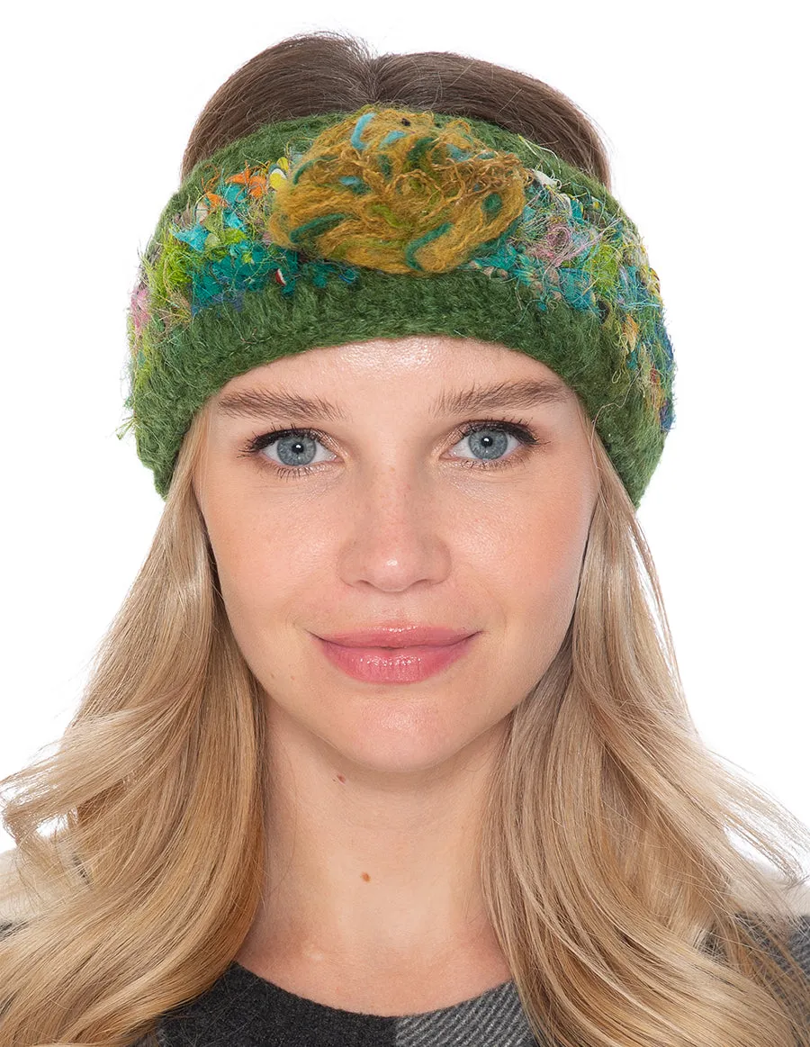 Woolen with Floral Accent and Recycled Silk Stripe Headband