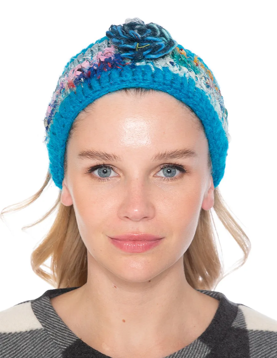 Woolen with Floral Accent and Recycled Silk Stripe Headband
