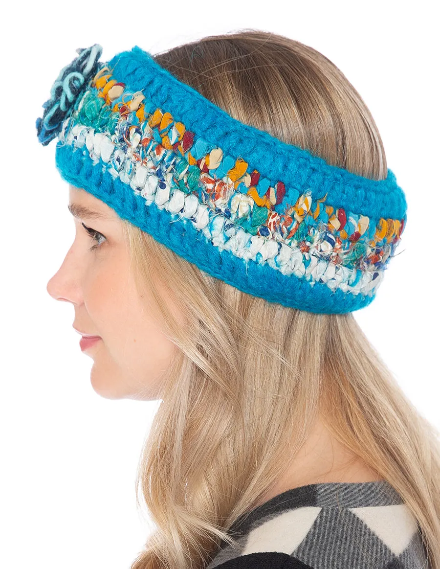 Woolen with Floral Accent and Recycled Silk Stripe Headband