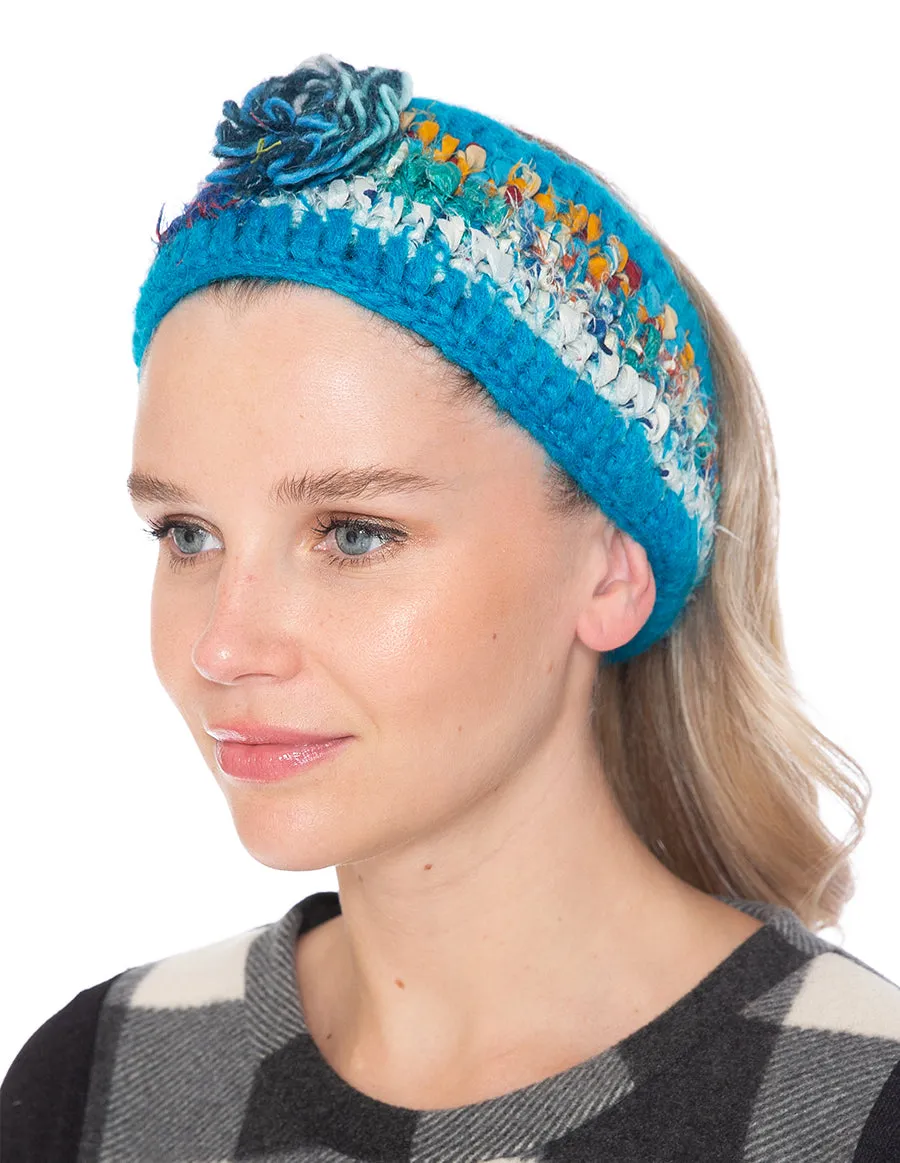 Woolen with Floral Accent and Recycled Silk Stripe Headband