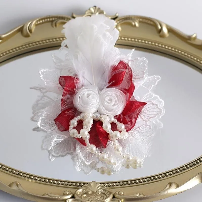 Xiaogui~Christmas Color Lolita Headdress Red and White Feather Accessory